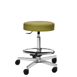 Bürohocker Jochens Scandic 3D in Pistache Textillook mit 3d-Kippmechanik, Polar Fußkreuz, Fußring und Double Rollen in schwarz.