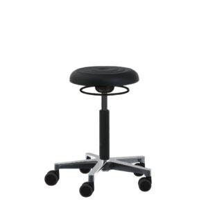 Design-Hocker Mikes Jimmy aus Integralschaum. Mit Ringsauslösung zur Höhenverstellung, Heze Fußkreuz und Medi Rollen
