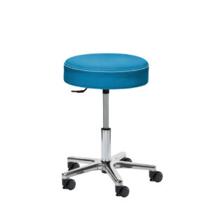 Erzieherhocker Damians Scandic in Skai Gimini blue, 40cm Sitz, kurze Gasfeder, Maja Fußkreuz, De-Stop Rollen