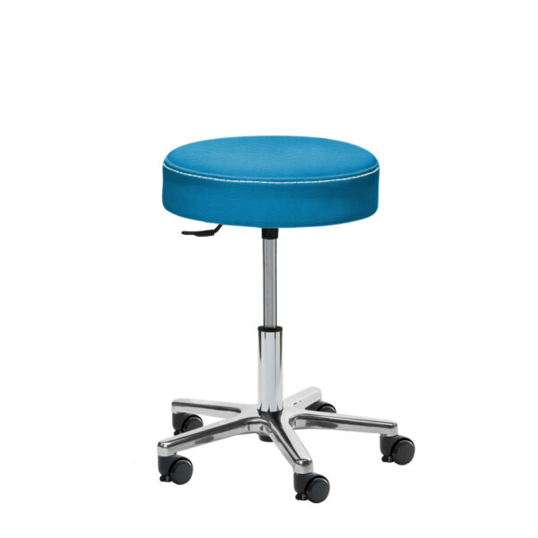 Erzieherhocker Damians Scandic in Skai Gimini blue, 40cm Sitz, kurze Gasfeder, Maja Fußkreuz, De-Stop Rollen