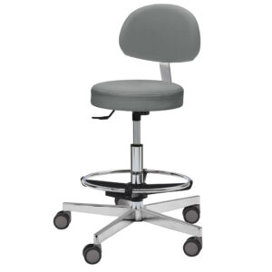 Bürohocker Andreas Scandic in grau. Mit Office Rückenlehne, Polar Fußkreuz, grauen Medi Rollen und Fußring.