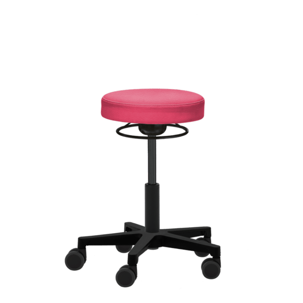 Kinderhocker Kims Scandic in Skai Gemini Fuchsia. Mkt schwarzer Ringauslösung, kurzer Kindergasfeder, schwarzem Heze-Fußkreuz und schwarzen Medi-Rollen