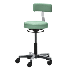 Kinderhocker Merles Scandic in Skai Parotega mint mit Rückenlehne Banane, Ringauslösung, Kinder-Gasfeder , Heze-Fußkreuz und Medi-Rollen