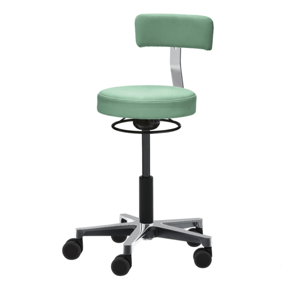 Kinderhocker Merles Scandic in Skai Parotega mint mit Rückenlehne Banane, Ringauslösung, Kinder-Gasfeder , Heze-Fußkreuz und Medi-Rollen