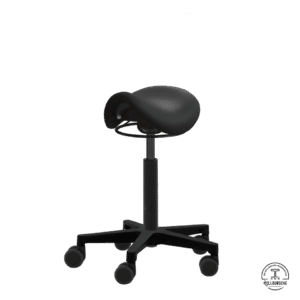 Rollhocker Kims Black Junior 3D komplett schwarz. Ringauslösung, Heze Fußkreuz, mittlere Gasfeder und Medi-Rollen und 3D-Mechanik