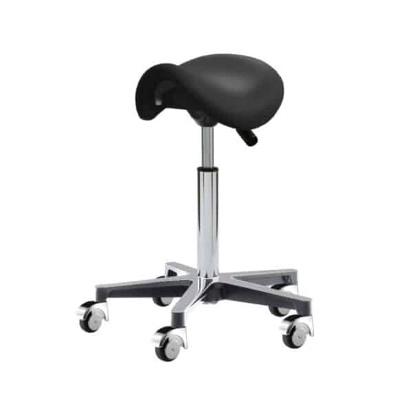 Universal-Hocker Theresas Junior Premium in Dakota schwarz, mit mittlerer Gasfeder, Heze Fußkreuz und Premium Rollen in silber.