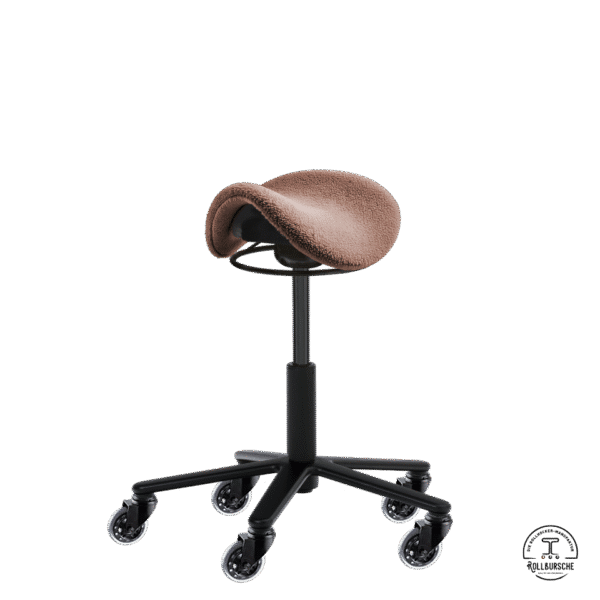 Design-Hocker Teddys Junior pastell violett mit kurzer Gasfeder, Ringauslösung, Ixion Fußkreuz mittel und Skate Rollen